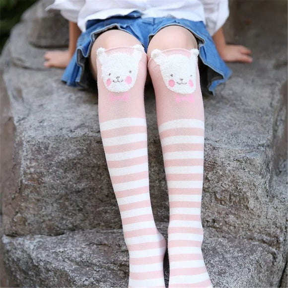 Cotton Knee High Socks For Kids Girl Print Cute Panda Cat Fox Cartoon Long Socks Children Winter Boot Socks Striped