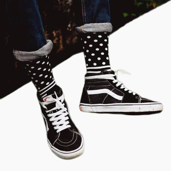 CHAOZHU New Arrival Cool Skateboard Hip Hop Dots Stripes Patchwork Pattern Fashion Brand Happy Socks Men Boys Male