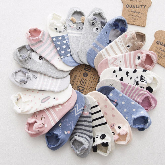 SP&CITY Cute Animal Cotton Socks Female Kawaii Cat With Dog Summer Short Socks Slippers Women Casual Soft Funny Boat Socks