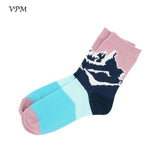 VPM  Cotton Crew Women's Socks Casual Cute Streetwear Design Funny Alien Pig Dog Cat Space Print for Girl Gift