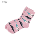 VPM  Cotton Crew Women's Socks Casual Cute Streetwear Design Funny Alien Pig Dog Cat Space Print for Girl Gift