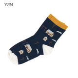 VPM  Cotton Crew Women's Socks Casual Cute Streetwear Design Funny Alien Pig Dog Cat Space Print for Girl Gift