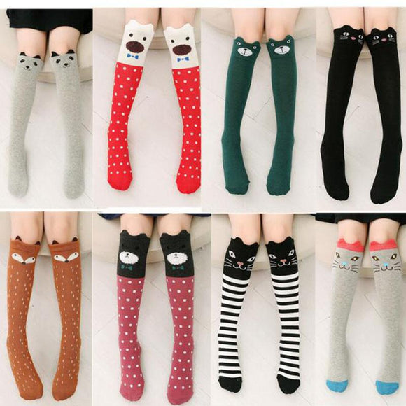 Spring Autumn Children Socks Cotton 3D Printing Cat Kids Girls High Knee Socks Fashion Cartoon Bear Dancing Socks Toddlers