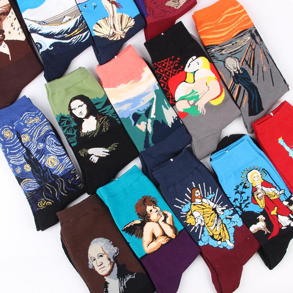 JULY'S SONG Happy Socks Men Funny Art Dress Socks Color Lot Men's Summer Fashion Socks Set Print Van Gogh Art Socks