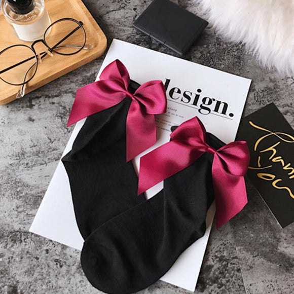 2018 Women Summer Funny Gold Silver Wire After The Heel Ribbon Big Bow Short Socks Wild Chaussette Herring Ankle Socks 34 Colors