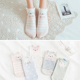 5Pairs New Arrivl Women Cotton Socks Pink Cute Cat Ankle Socks Short  Socks Casual Animal Ear Red Heart Gril Socks 35-40