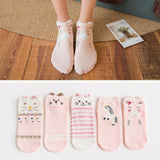 5Pairs New Arrivl Women Cotton Socks Pink Cute Cat Ankle Socks Short  Socks Casual Animal Ear Red Heart Gril Socks 35-40