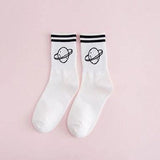 Autumn Winter Funny Socks Women Cotton Cartoon Cute Socks Long Letter Harajuku Socks Ladies Thick White Warm Glitter Striped