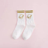 Autumn Winter Funny Socks Women Cotton Cartoon Cute Socks Long Letter Harajuku Socks Ladies Thick White Warm Glitter Striped