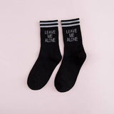 Autumn Winter Funny Socks Women Cotton Cartoon Cute Socks Long Letter Harajuku Socks Ladies Thick White Warm Glitter Striped