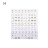 Geometric Patterns 3D Nail Sticker Decals Adhesive Moon Star Gold Stripes Wave Line Manicure DIY Nail Art Decoration 1 Sheet