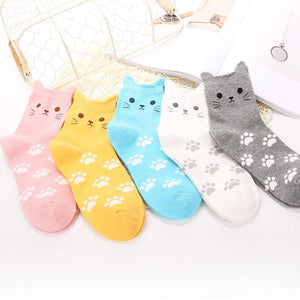 % 1Pair Fashion Cartoon Unisex Men Women Socks Cat Footprints 3D Animals Style Warm Cotton Socks Lady Floor meias Socks Female