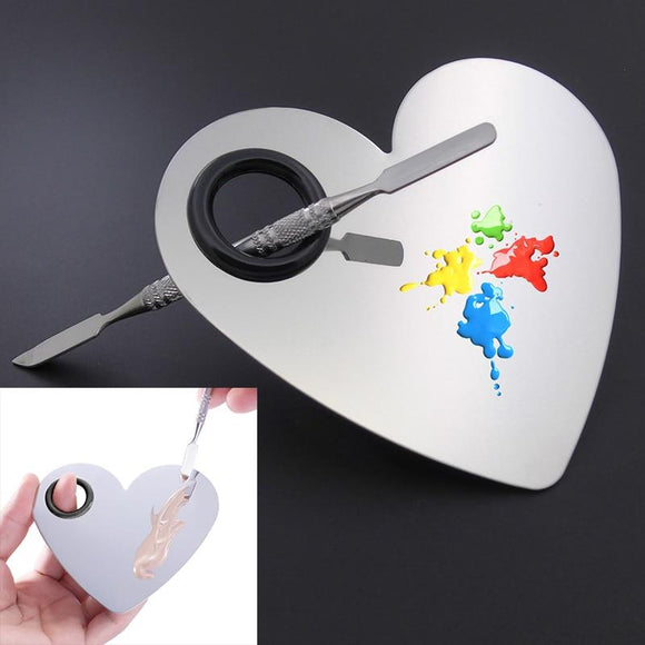 1 set  Heart shape Stainless Steel Cosmetic spatula Make up Palette makeup tools Artist Essential Kit Beauty for make-up