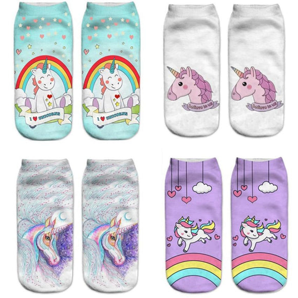 New Colorful Unicorn 3D Socks Hot Sale 3d Printed Unisex Boys Girls Socks Low Cut Ankle Short Funny Harajuku Ankle Licorne Socks