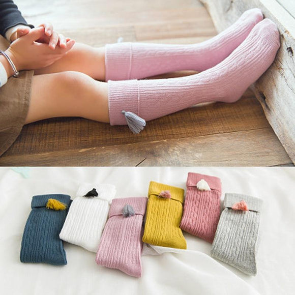 Baby Girls New Spring Summer Cotton Knee High Socks Kids Toddler Double Needle Solid Candy Color Short Socks For Children