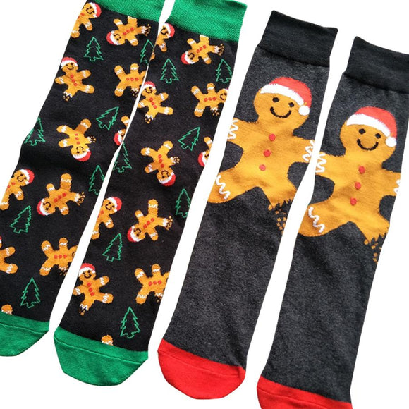 Adult Size Crew Socks New Christmas Gingerbread Man Sweat Snow Happy Doll Jingle Bells Melody Snowman Butter Sugar Honey Xmas