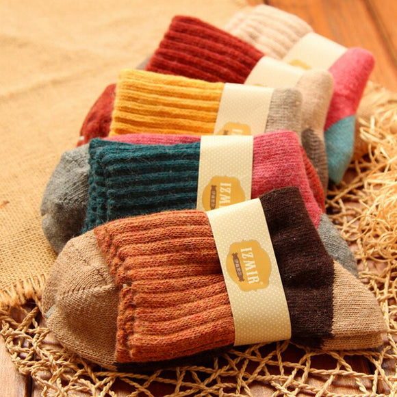 5Pairs/Lot High Quality Women Winter Vintage Rabbit Wool Socks Thicken Warm Female Fashion Patchwork Retro thermal Cotton Socks