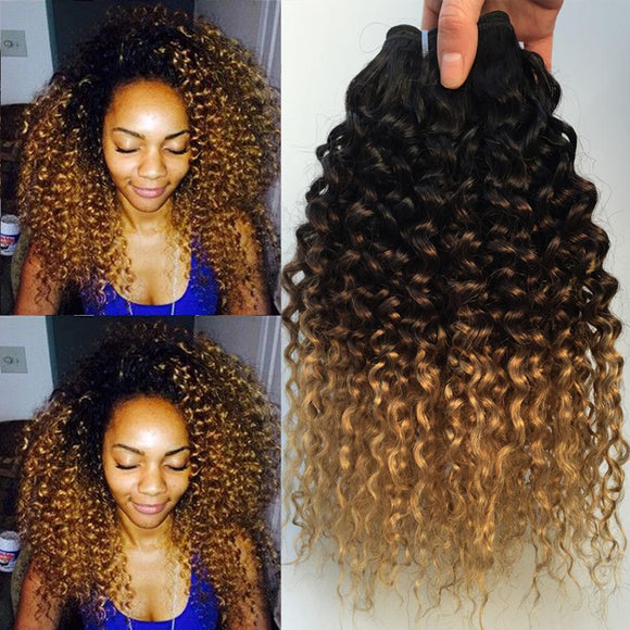 Ombre Kinky Curly Hair Brazilian Human Hair Weave Bundles 1B/4/27 Remy Afro Jerry Curly Human Hair Extensions 1 / 3 / 4 Bundles