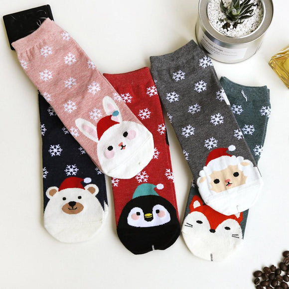 Christmas Short Socks Women Girls Autumn Winter Cartoon Santa Claus Printing Casual Socks Cute Unisex Soft Cotton Socks