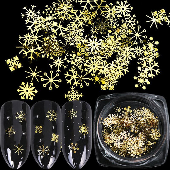 90pcs/Set 3D Snowflakes Gold Metal Slices Nail Art Sequins Christmas Decorations Nail Polish Thin Sticker Designs Manicure TR889