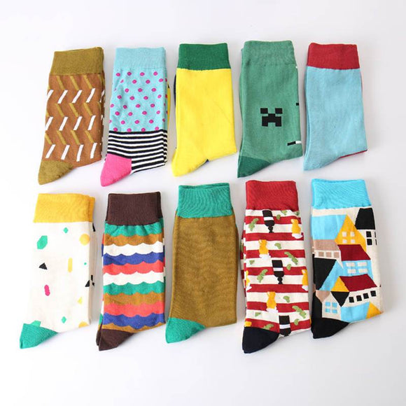 Mens cotton socks happy fashion sock men originality graffiti casual socks simple packaging 1 pair colour cotton sock