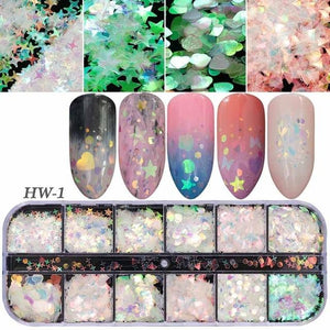 1 Case Nail Glitter Mermaid Powder Flakes Shiny Round Hexagon Holographic Paillette Sequins Nail Art Decoration Manicure BEA08