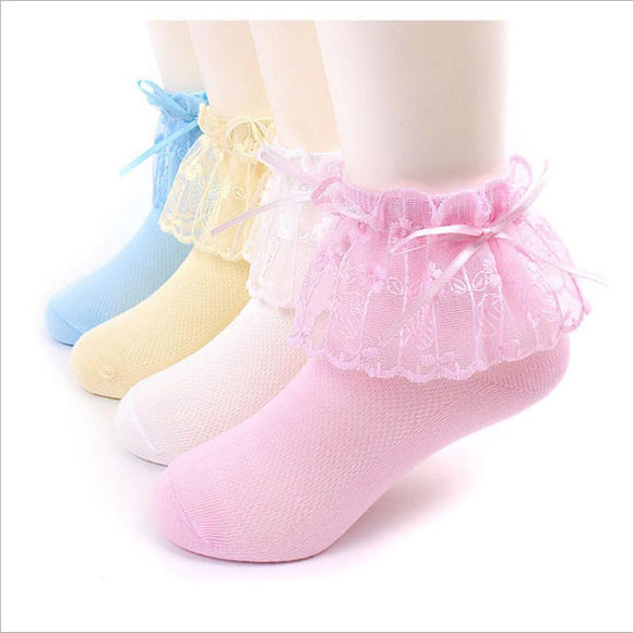 4pairs/lot Toddlers Bebe Cotton Baby Girl Socks Kids Ruffled Meias Infantil Knitted Lace girls Socks white mesh thin summer sock