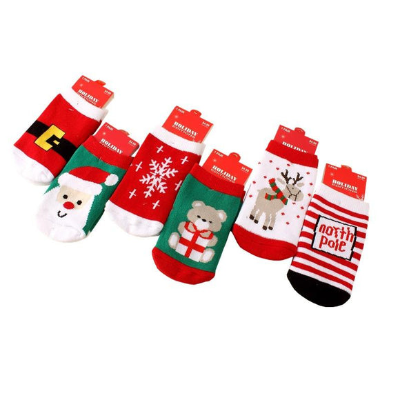 2018 Christmas Themed Children Pure Cotton Cartoon Jacquard Socks Red Christmas Baby Socks Absorb Sweat Permeability Socks