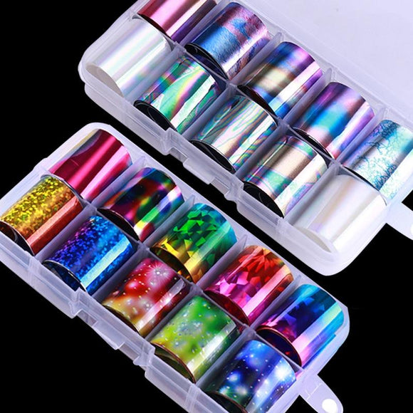 10 Pcs Holographic Nail Foil Set Transparent AB Color Nail Art Transfer Sticker 2.5*100cm Manicure DIY Holo Sticker Decoration